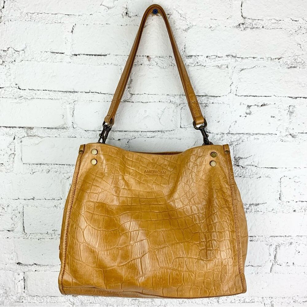 American Leather Co Lenox Triple Entry Satchel Bag Cafe Latte Brown Croc